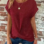 Casual Summer Short-sleeved Waffle blouse Top Summer New Solid Color Casual Evening Top For Women - EX-STOCK CANADA