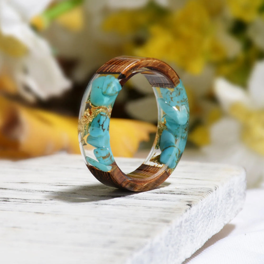 Cross-border Foreign Trade New Wood Resin Ring Diy Handmade Dried Flower Epoxy Ring - EX-STOCK CANADA