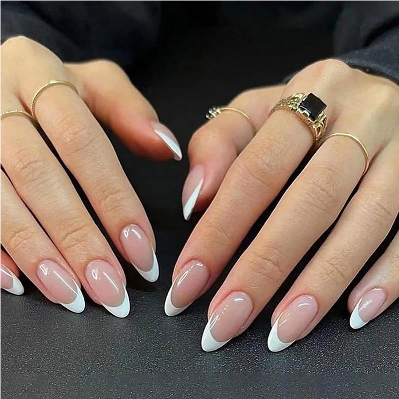 24 PCS Minimalist Nail Art With Short Circles Press On Nails Short Almond Fake Nails Oval French Tip False Nails EX-STOCK Canada 
