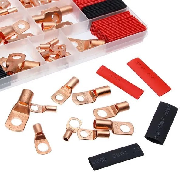 120Pcs Copper Wire Terminal Connectors, AWG 2 4 6 8 10 Copper Wire Lugs With Heat Shrink Set, 60Pcs Copper Wire Lugs And 60pcs Heat Shrink Tubing EX-STOCK