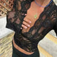 Flowers Lace Long Sleeve Top Y2K Fashion Slim Bottoming Crop Top for Women Casual Lace Top for Women - EX-STOCK CANADA