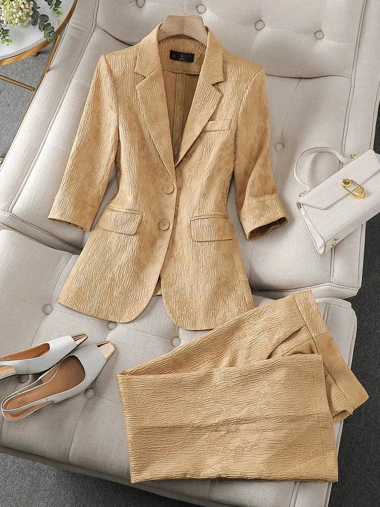 Half Sleeve Blazer And Pant Suit Ladies Women Female Jacket pant suit for women - EX-STOCK CANADA