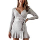 Autumn Winter V-neck Mini Flared Wrap sweater dress - EX-STOCK Canada