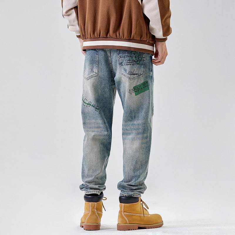 American Print Denim Casual jeans pant Loose Straight Dad Trousers For Men - EX-STOCK Canada