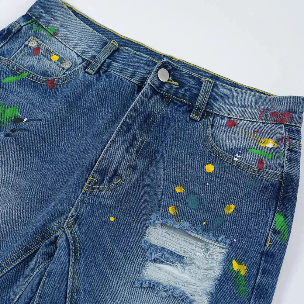 Ripped Paint Wide-leg Denim Trousers For Men Jeans - EX-STOCK CANADA