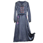 Elegant Classy Long Sleeve Denim dress with belt Flared Embroidered Jeans Dress - EX-STOCK Canada