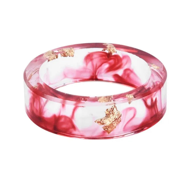 New dried flower resin ring Sen Xiao small  handmade flower gold foil color Epoxy ring - EX-STOCK CANADA