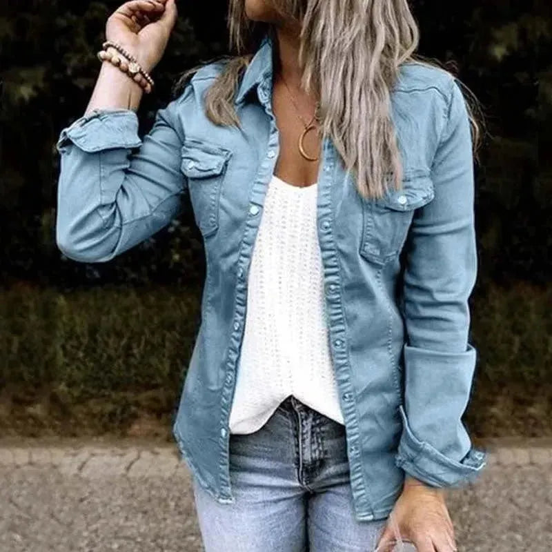 European and American mid-length fitted denim jacket top for women - EX-STOCK CANADA