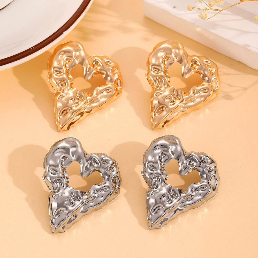 New Pleated Lava Hollow Heart-shaped Earrings Personality Exaggerated Love Earrings For Women Valentine's Day Jewelry - EX-STOCK Canada