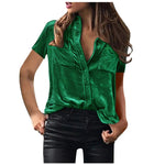European And American Spring And Summer Pocket Short Sleeve Suede Shirt For Women - EX-STOCK CANADA
