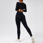 Quick-drying Nude Feel Running Sports Workout Yoga Clothes 2pcs set Long sleeve Crop top and High Waist Pant - EX-STOCK Canada