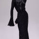 Women's Shimmer Polka Dot Bell Sleeve Maxi Dress – Elegant Bodycon Floor-Length Dress | Black