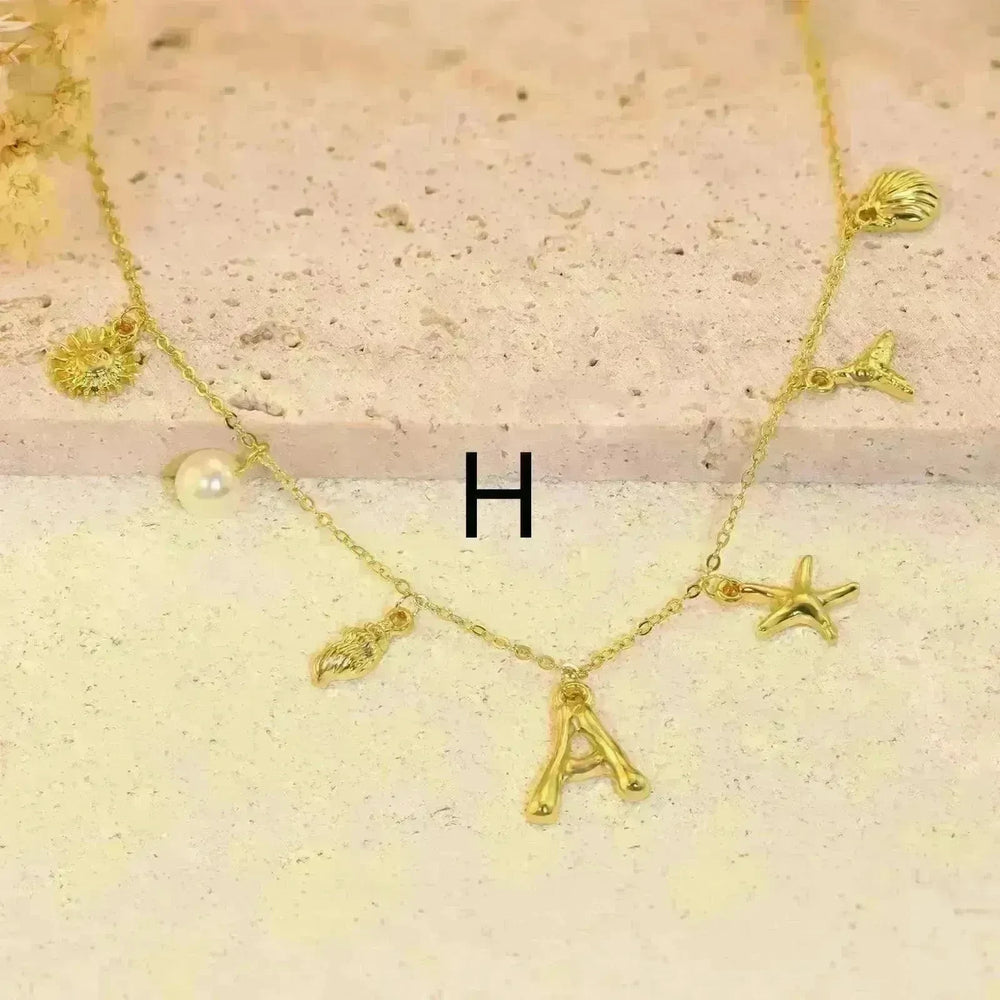 26 Bamboo Letter Necklace Starfish Shell Necklace for Women - EX-STOCK CANADA