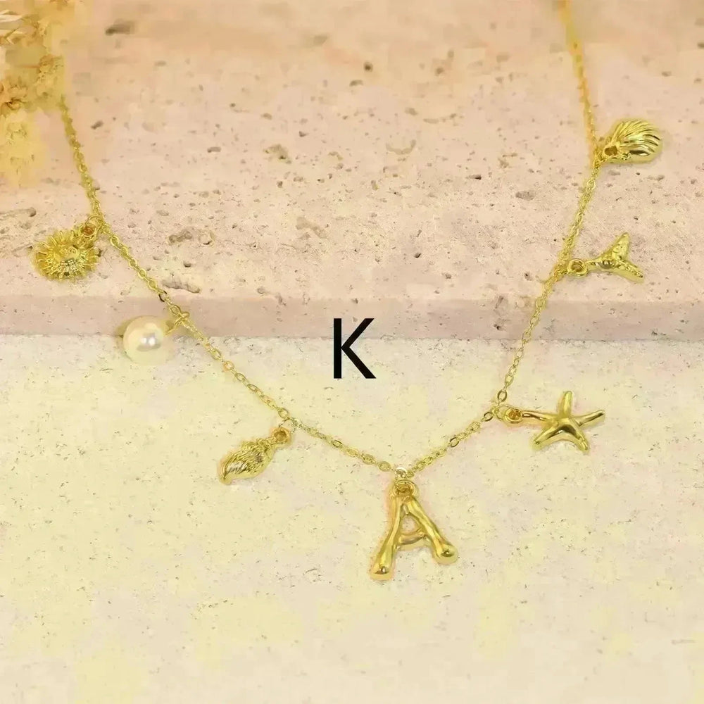 26 Bamboo Letter Necklace Starfish Shell Necklace for Women - EX-STOCK CANADA