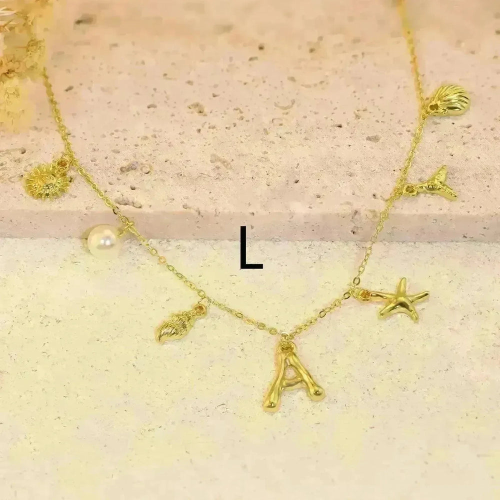 26 Bamboo Letter Necklace Starfish Shell Necklace for Women - EX-STOCK CANADA