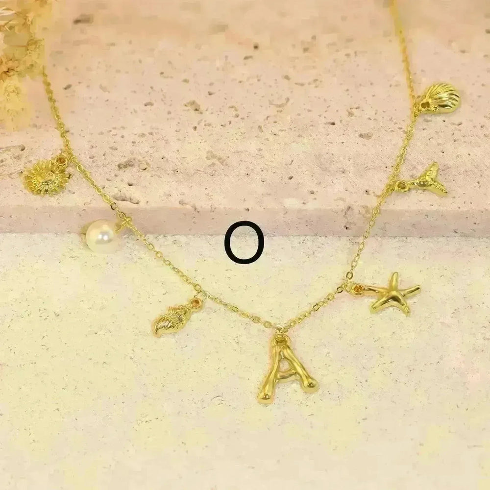 26 Bamboo Letter Necklace Starfish Shell Necklace for Women - EX-STOCK CANADA