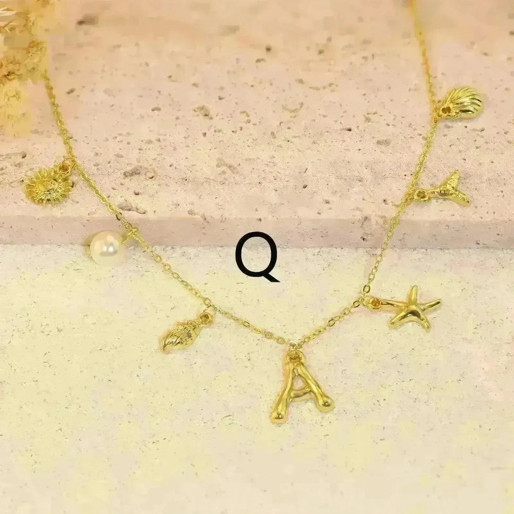 26 Bamboo Letter Necklace Starfish Shell Necklace for Women - EX-STOCK CANADA