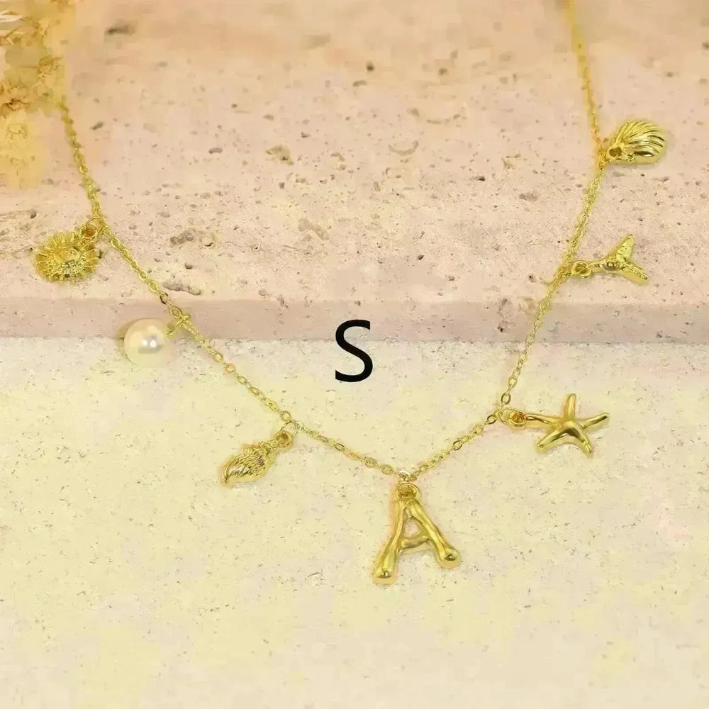 26 Bamboo Letter Necklace Starfish Shell Necklace for Women - EX-STOCK CANADA