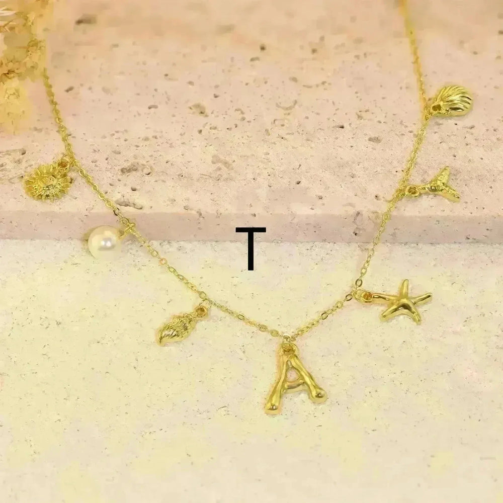 26 Bamboo Letter Necklace Starfish Shell Necklace for Women - EX-STOCK CANADA
