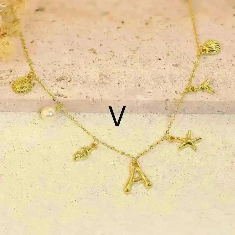 26 Bamboo Letter Necklace Starfish Shell Necklace for Women - EX-STOCK CANADA