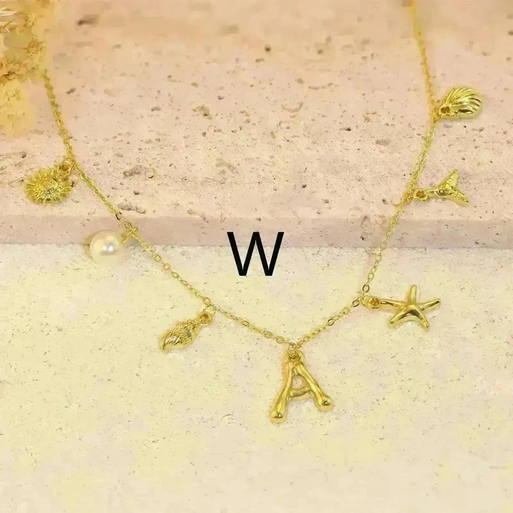 26 Bamboo Letter Necklace Starfish Shell Necklace for Women - EX-STOCK CANADA