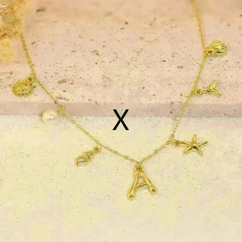 26 Bamboo Letter Necklace Starfish Shell Necklace for Women - EX-STOCK CANADA