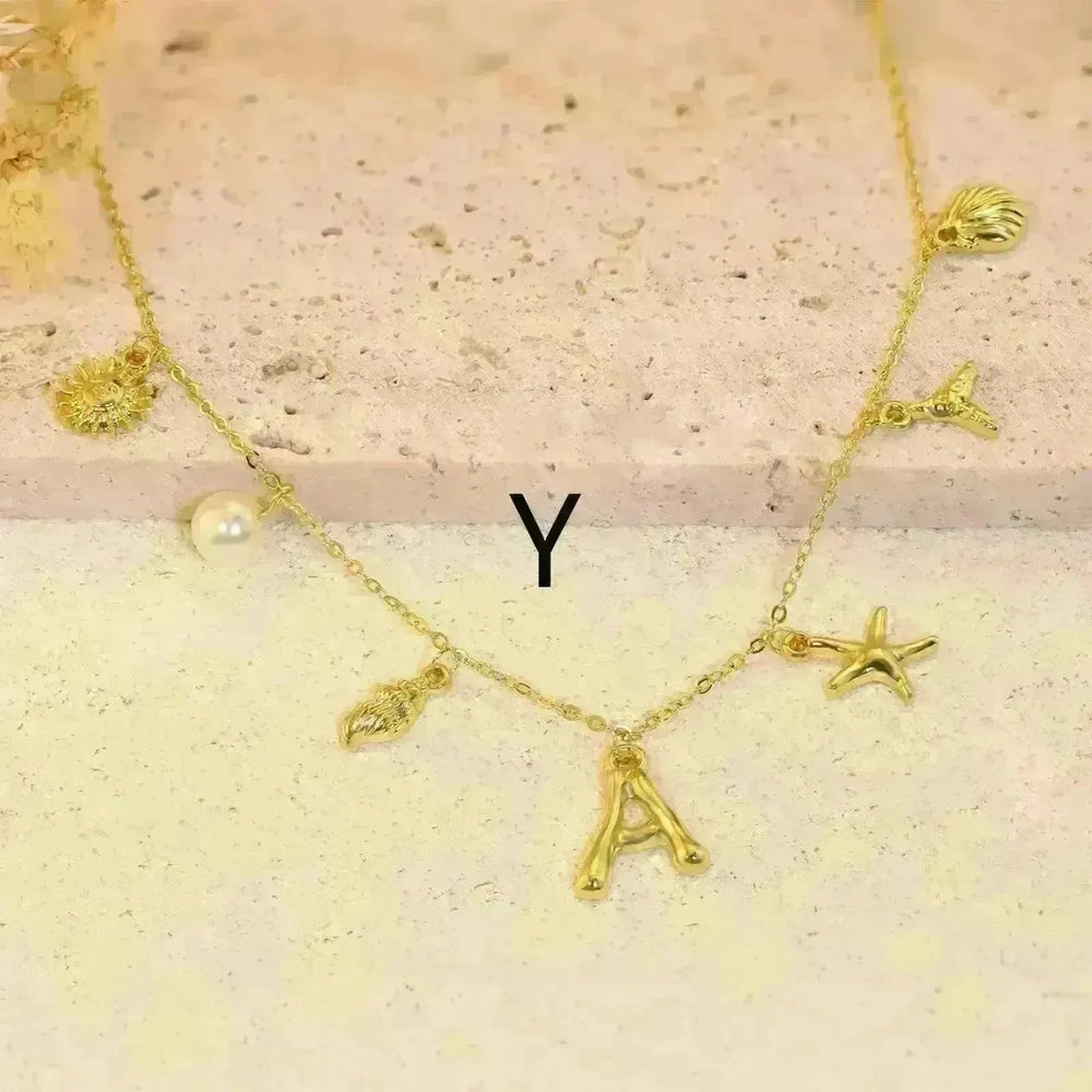 26 Bamboo Letter Necklace Starfish Shell Necklace for Women - EX-STOCK CANADA