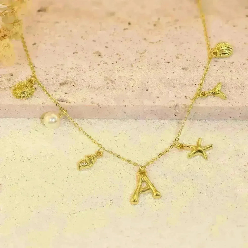 26 Bamboo Letter Necklace Starfish Shell Necklace for Women - EX-STOCK CANADA