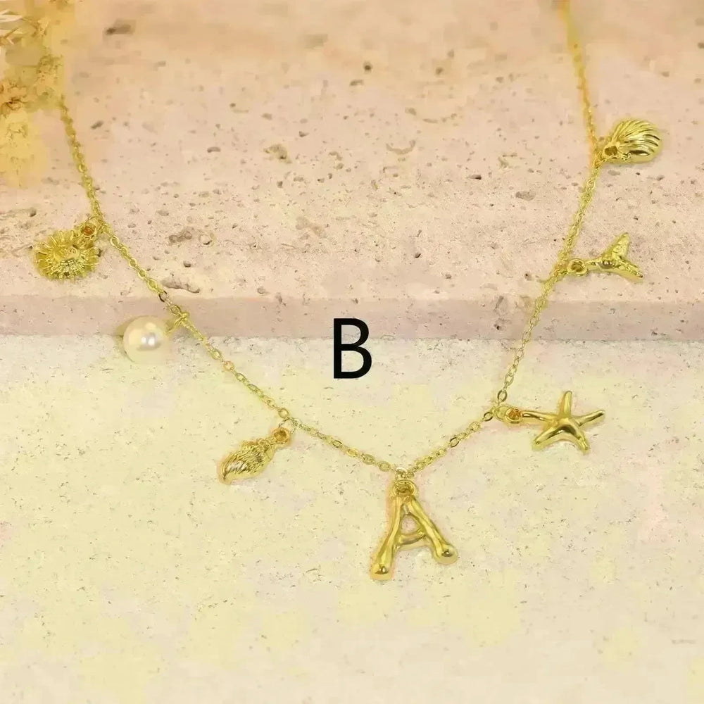26 Bamboo Letter Necklace Starfish Shell Necklace for Women - EX-STOCK CANADA