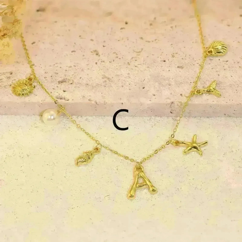 26 Bamboo Letter Necklace Starfish Shell Necklace for Women - EX-STOCK CANADA