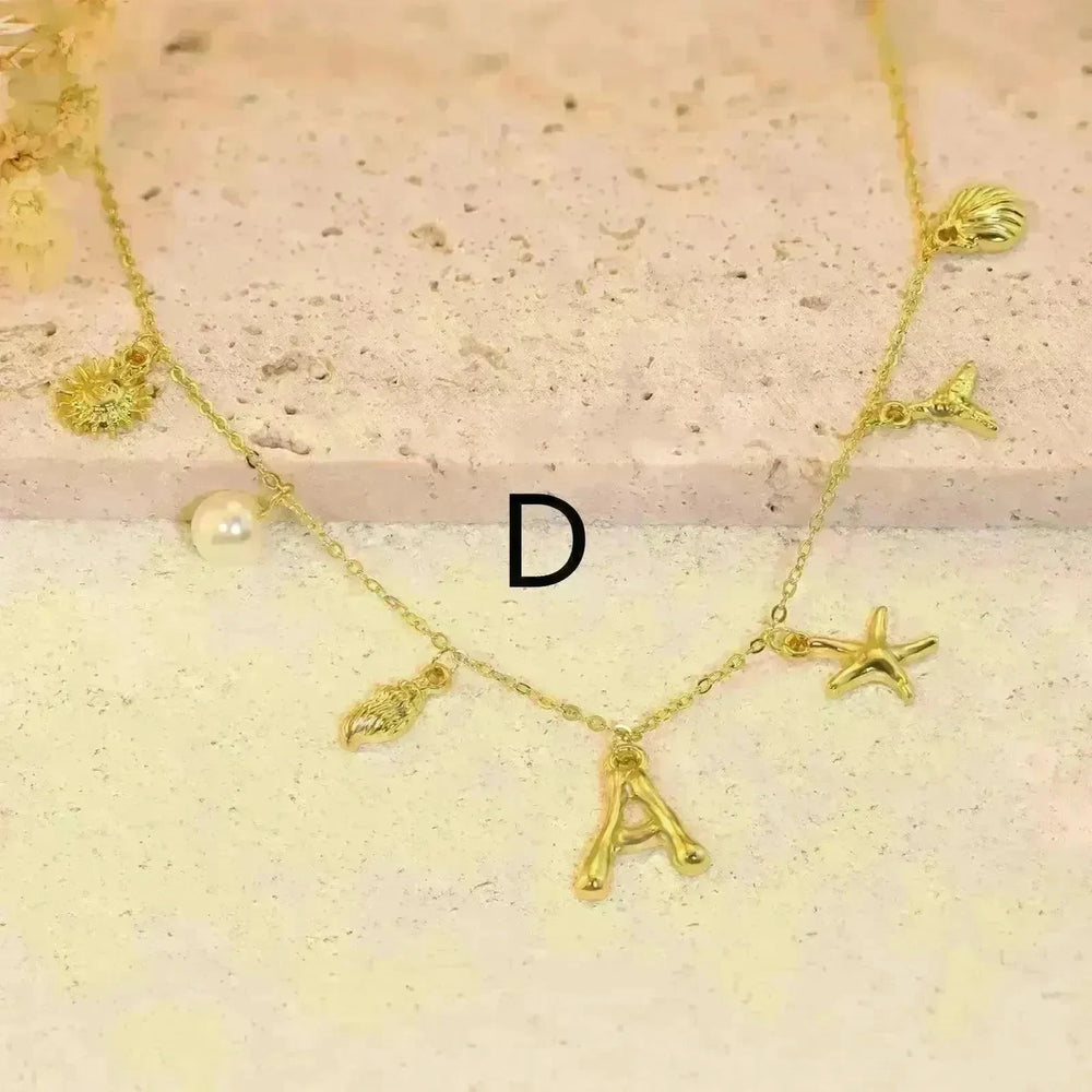 26 Bamboo Letter Necklace Starfish Shell Necklace for Women - EX-STOCK CANADA