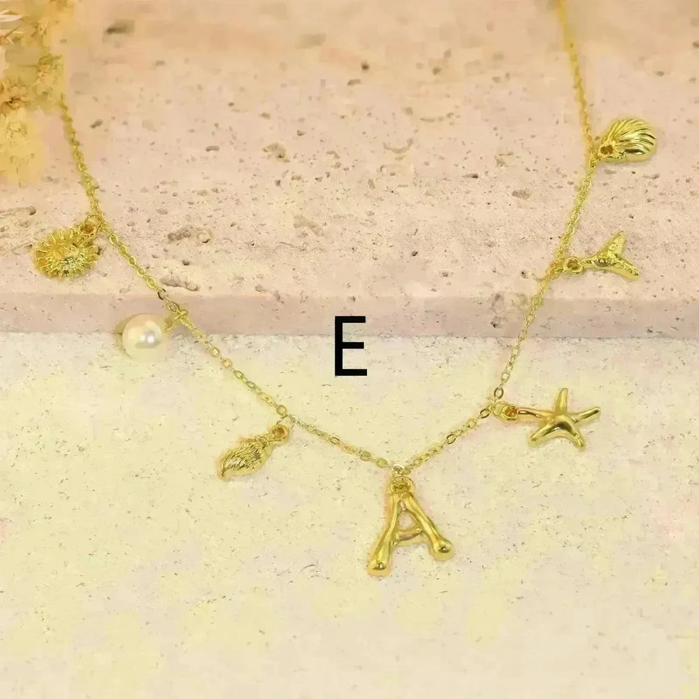26 Bamboo Letter Necklace Starfish Shell Necklace for Women - EX-STOCK CANADA