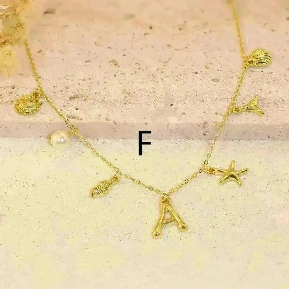 26 Bamboo Letter Necklace Starfish Shell Necklace for Women - EX-STOCK CANADA