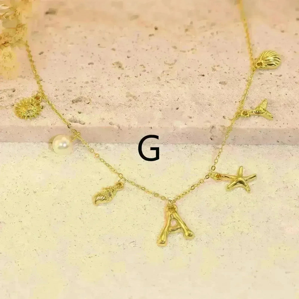 26 Bamboo Letter Necklace Starfish Shell Necklace for Women - EX-STOCK CANADA