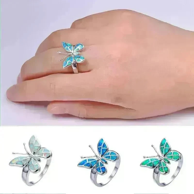 Fashion Opal Blue Butterfly Shape Ring Wedding Ring for Women - EX-STOCK CANADA