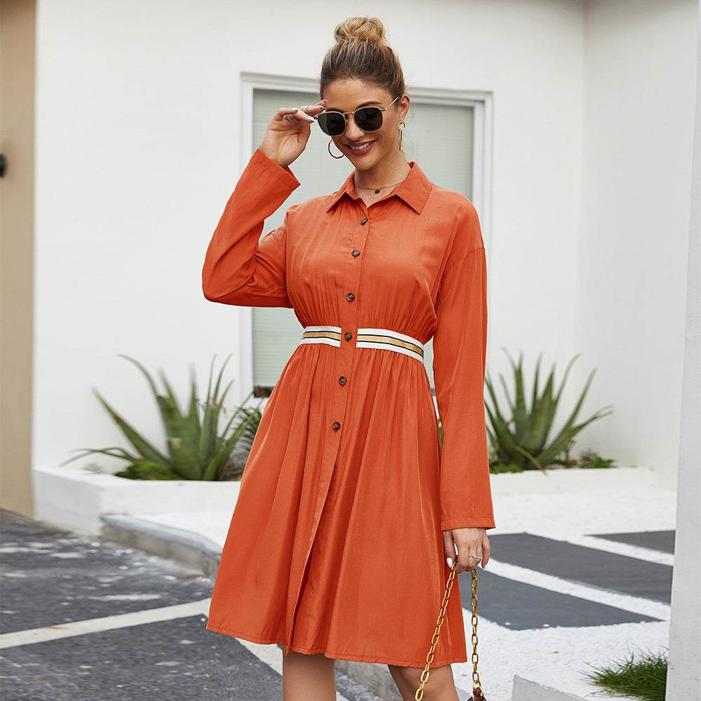 Summer Single Breasted Lapel long sleeve mini Shirt dress - EX-STOCK Canada