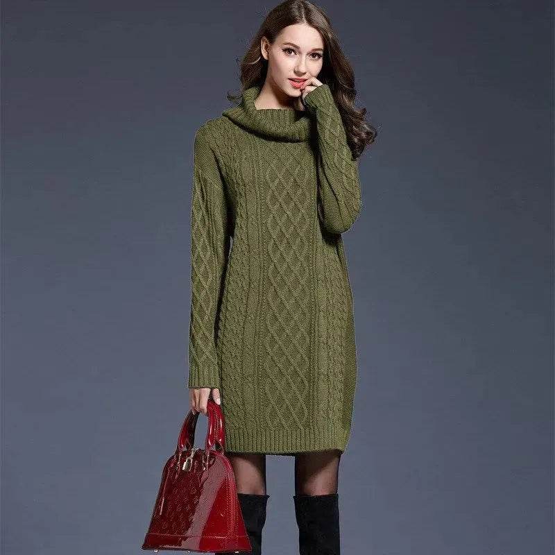 New Autumn Winter Solid Knitted Oversized Mini Turtleneck Sweater Dress - EX-STOCK Canada