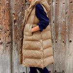 Pure Color Hooded Long Cotton Quilted Puffer Vest Casual - EX-STOCK Canada