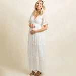 Maternity Dresses for Photo Shoot Summer V Neck White Lace Short Sleeve Pregnancy Dress Pregnant Women Photography Maxi Dress - EX-STOCK CANADA