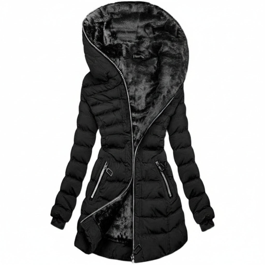 Women's Slim-Fit Quilted Puffer Jacket – Faux Fur Lined Hooded Winter Coat | XS–3XL