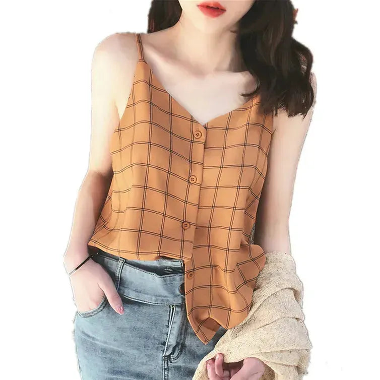 Casual sleeveless button down Chiffon  blouse top for women - EX-STOCK CANADA