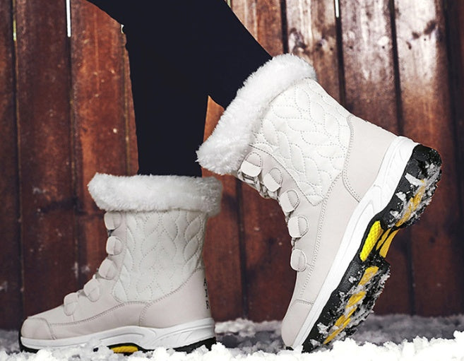 Women's Warm Lace-Up Snow Boots | Plush Lined Mid-Calf Winter Boots – Black, Pink, Beige (EU 36–42)