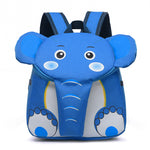 Blue elephant-shaped backpack on a white background