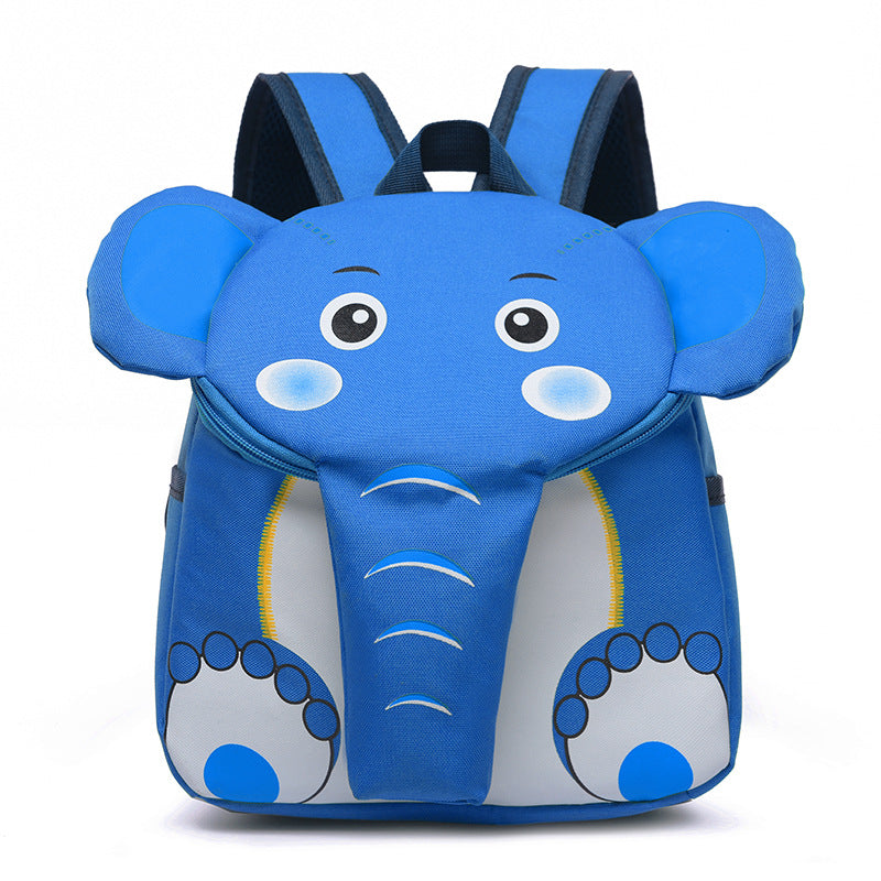 Blue elephant-shaped backpack on a white background