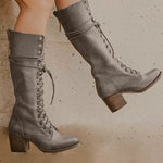 Women's Knee-High Lace-Up Boots | Chunky Block Heel, Side Zip, Sizes 34–43