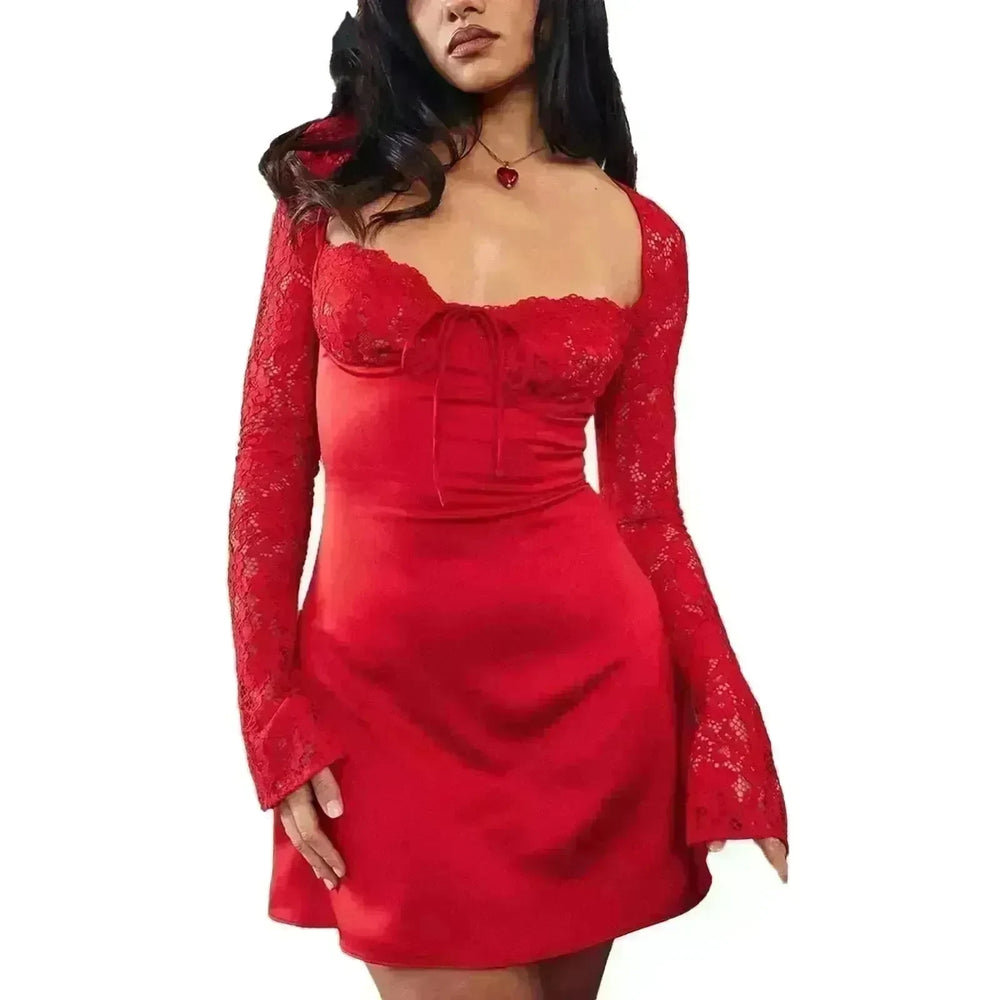 Women Fashion Corset Lace Long Sleeve Dress Charming Y2K Backless Lace up  Short  Mini Dress Low Back Mini Dress for Cocktail Evening Party Events. - EX-STOCK CANADA