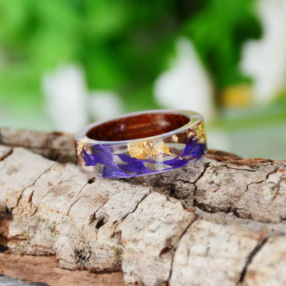 Handmade DIY romantic dry flower Real wood resin ring gold / silver paper inside ring women wedding party ring gifts for the lover - EX-STOCK Canada