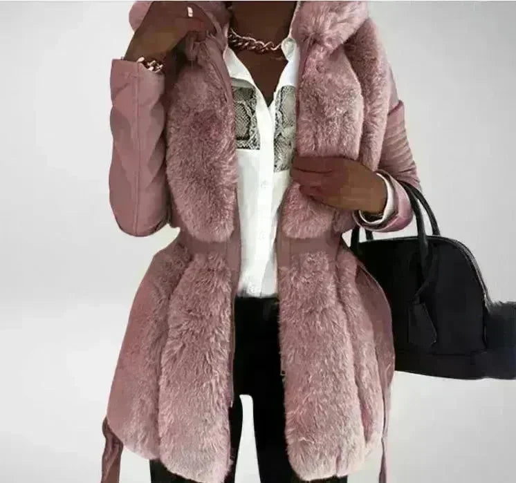 New Style Fur Belt Belt Hooded Zipper vest sleeveless Winter Jacket for women - EX-STOCK CANADA