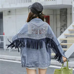 Elegant women Oversized Embroidered Tassel Fringe Denim Jacket - EX-STOCK CANADA