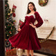 Women's Vintage Christmas Party Long Sleeve Red Velvet Dress Square Collar Dress Elegant Slimming Waist Autumn Women's Clothing EX-STOCK Canada 